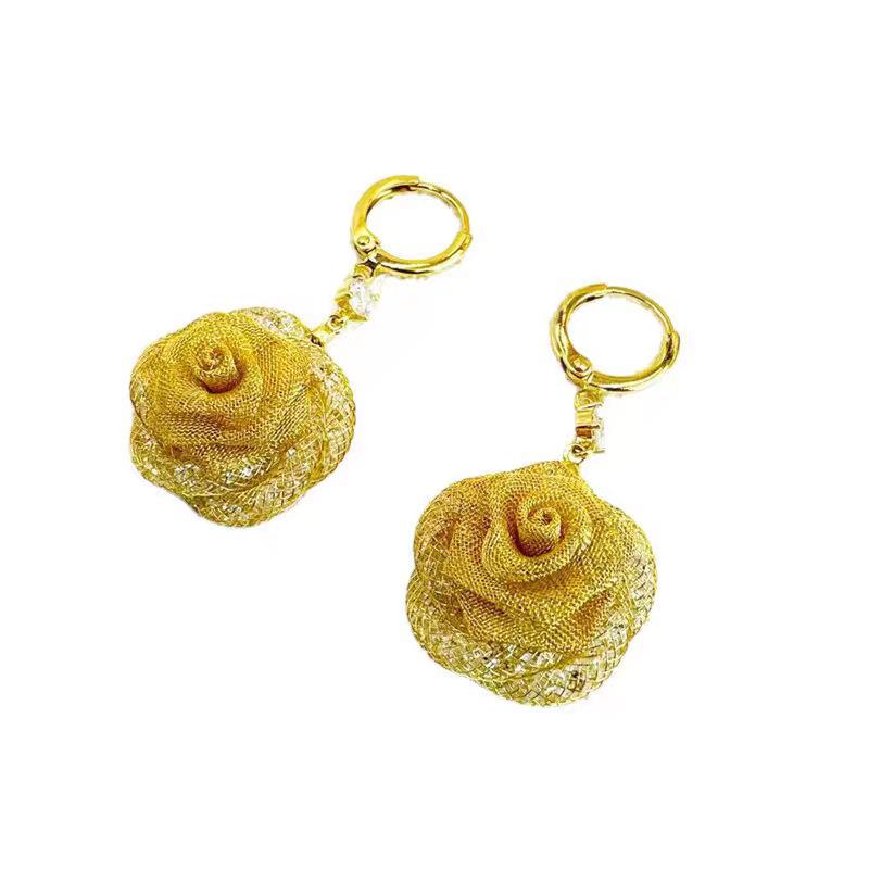 Retro light luxury mesh rose flower earrings gentle elegance celebrity style Internet celebrity earrings design sense heavy industry earrings