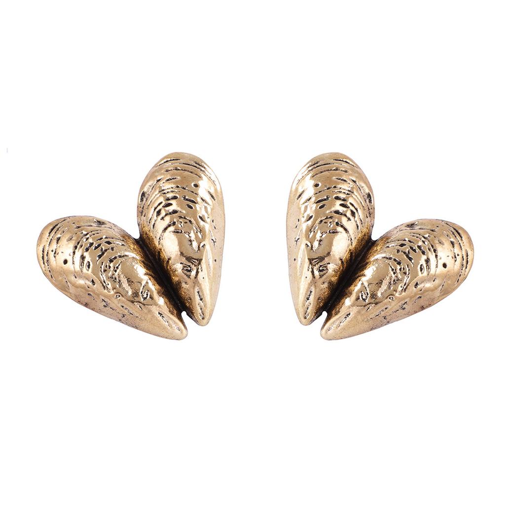 Temperament Light Luxury Marine Animal Alloy Conch Geometric Love Shape Irregular Texture Glossy Earrings