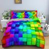 Building Block King Queen Duvet Cover Colorful Brick Bedding Set For Kids Teens Adults Cartoon 2/3pcs Polyester Comforter Cover
