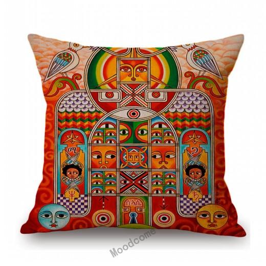 Colorful Ethnic Design Pattern Africa Hieroglyph Totem Symbol Geometric Art Home Decoration Sofa Pillow Case Linen Cushion Cover