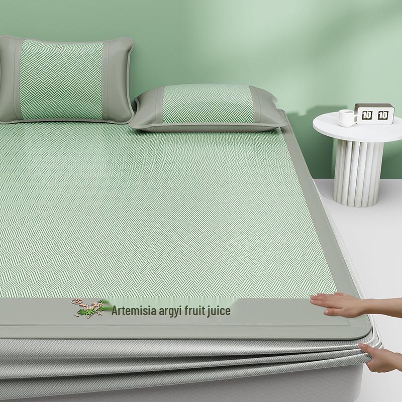 Cooling Summer Mugwort Ice Silk Mat Set - Washable Three-Piece for Dormitory or Home