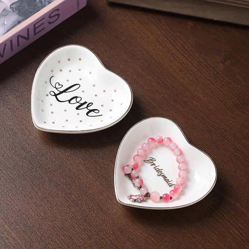 Cross-border Ceramic Heart-Shaped Jewelry Storage Tray for Rings, Necklaces & Perfume – Creative High-End Feel Desktop Ornament