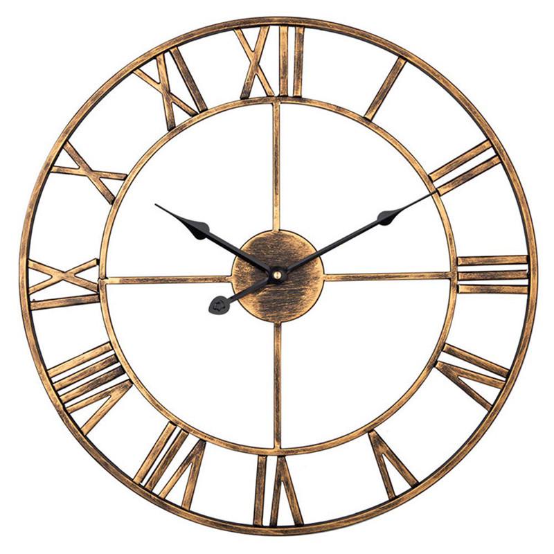 Nordic Retro Wrought Iron Wall Clock: Silent Round Roman Numerals for Living Room Decor