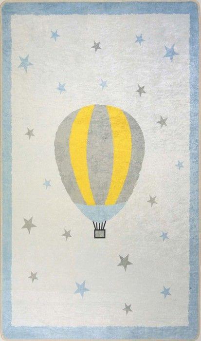 Tapis - MONGOLFIERE - Bleu - 80x150 cm - Antidérapant - Lavable en machine - Doux au toucher