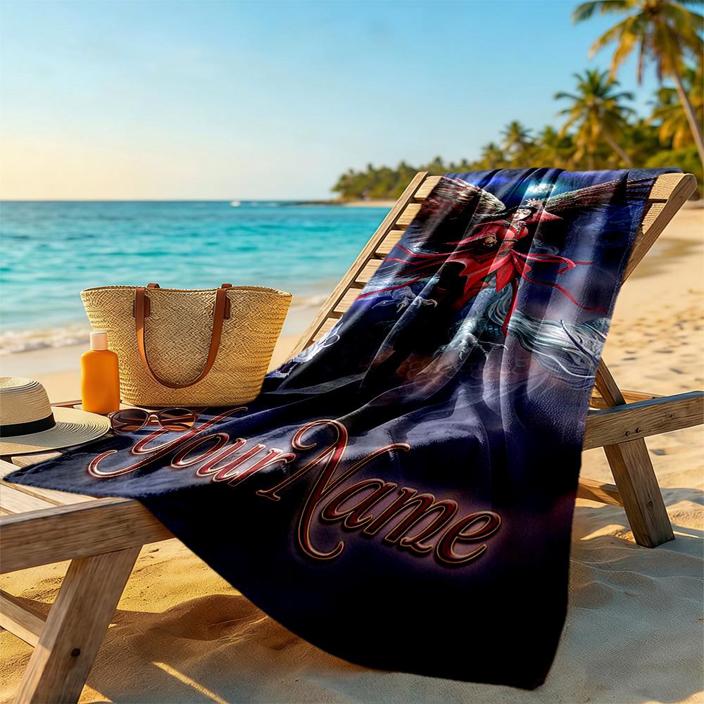 Gothic Illustrations Customizable Name Beach Towel Super Soft Microfiber Quickdry Fabric Perfect for Traveling Yoga Camping and Swimming