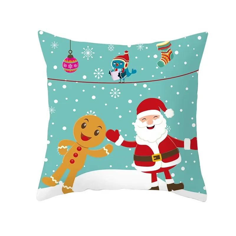 Polyester Fiber Green Series Christmas 2024 Pillow Cover Sofa Cushion Home Decorative Pillows Cover