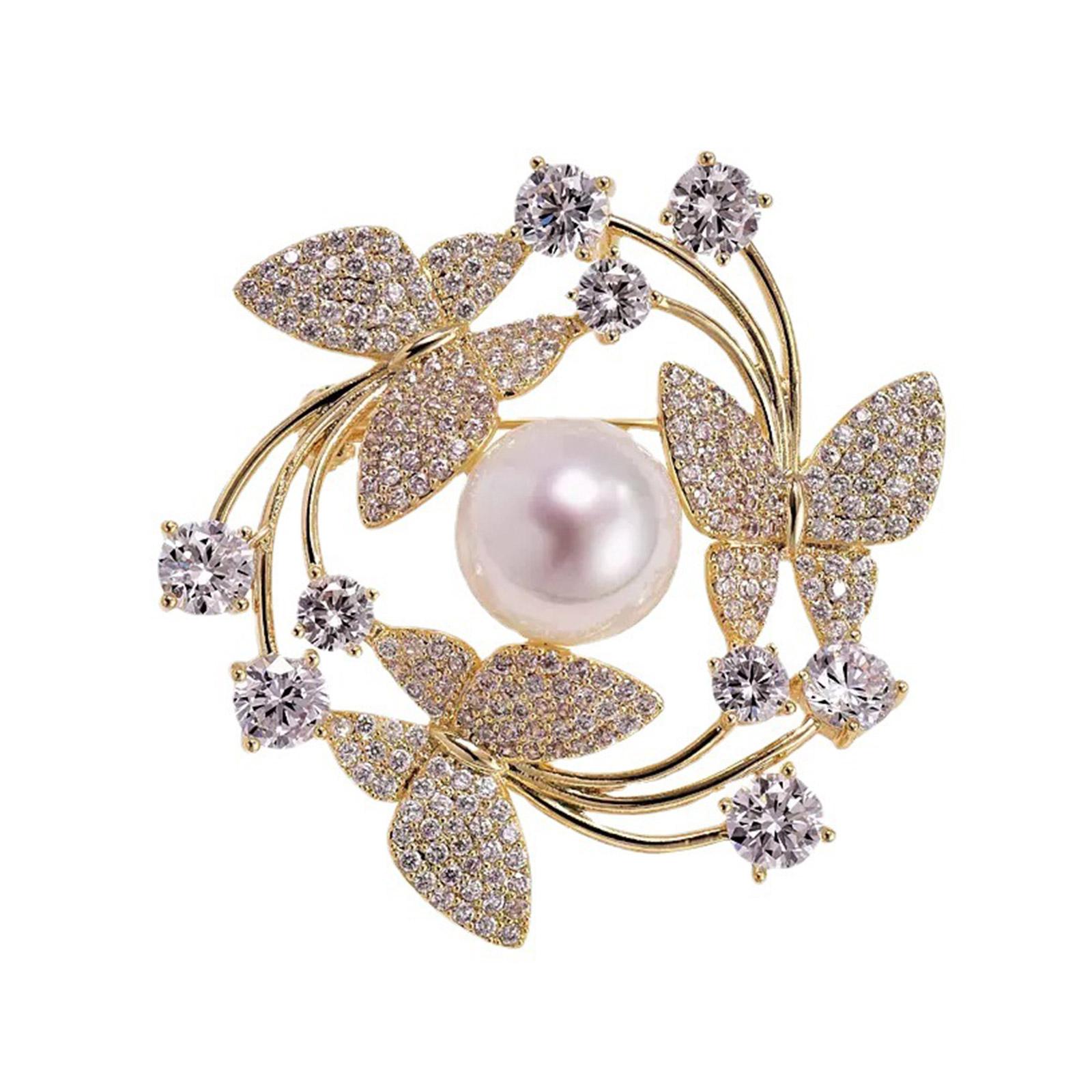 

Elegant Butterfly Floral Brooch Pearls Accented Alloy Jewelry Secure Pin for Women Party Wedding Accessories золотой