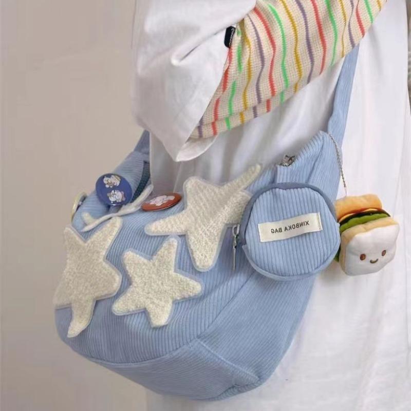 Women's velvet messenger bag cute fashion retro star patch vagabond shoulder bag