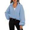 Women Solid Color Velvet Sporty Casual Coat Top Stand Collar Zipper Sweatshirt