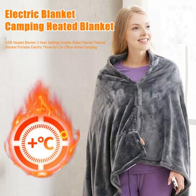 Pătură electrică USB cu 3 setări de căldură, flanelă pe ambele părți, pătură termică portabilă electrică pentru mașină, birou, casă, camping