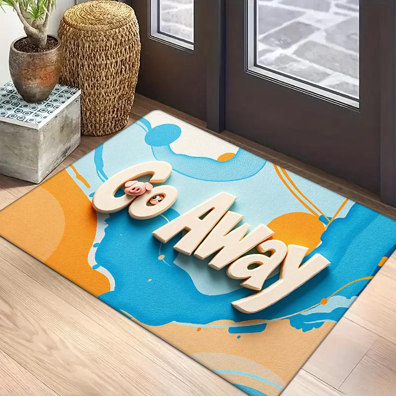 1pc Funny Go Away Flannel Door Mat - Super Soft, Water Absorbent & Stainproof, Vibrant Abstract Design in Blue, Orange 40x60cm