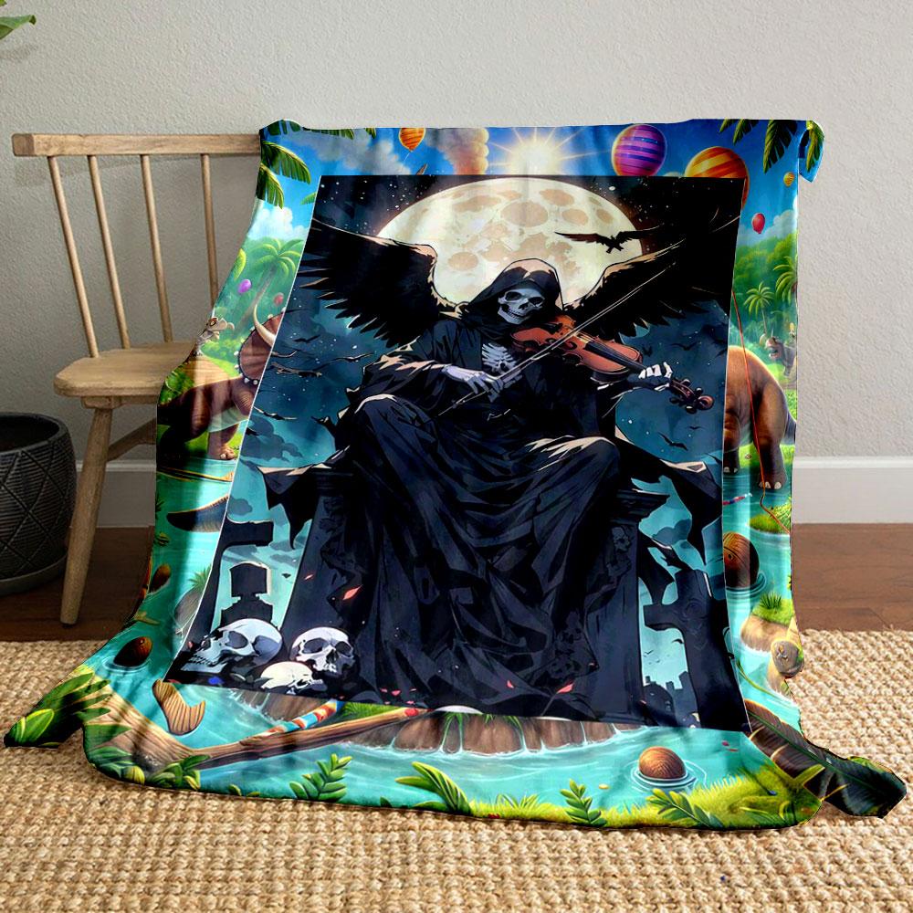 

Halloween Grim Reaper Playing Violin Full Moon Print Blanket bedroom Blanket for Livingroom Couch lunch break Soft throw for Friend s festival Gift 80cm x 120cm