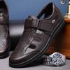 Summer Casual Middle-aged and Elderly Sandals Men's Leather Breathable Leather Shoes Hollow Hole Dad Shoes Soft Sole First Layer Cowhide