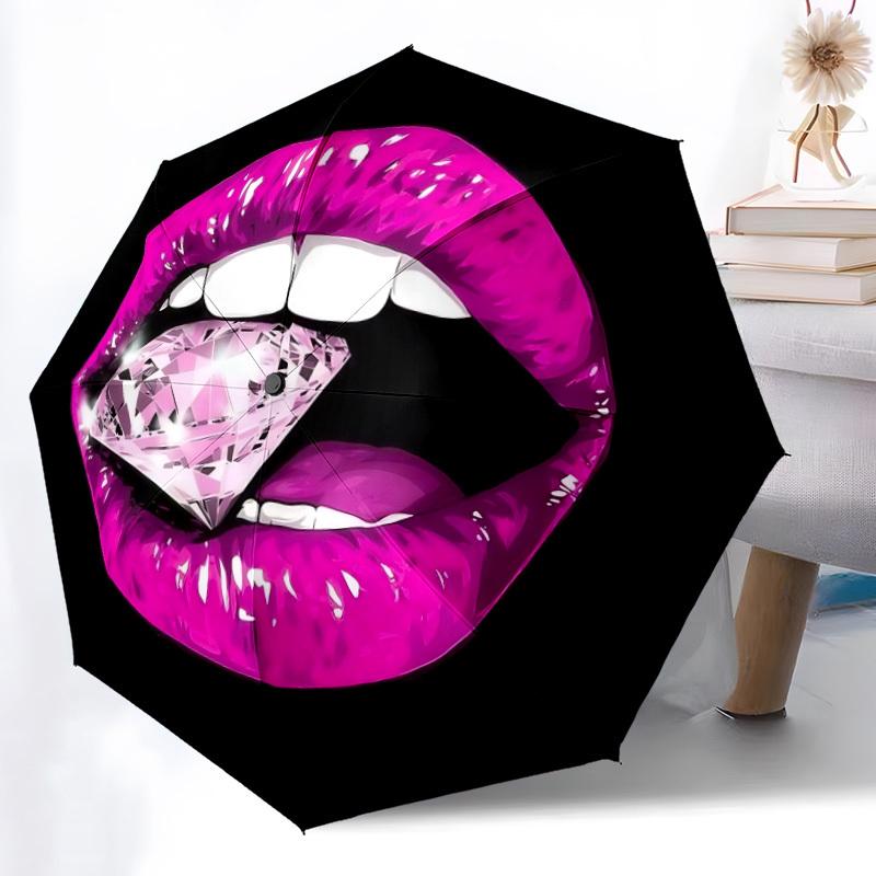 1pc Diamond Lips Automatic Folding Umbrella - Portable Collapsible Design, 8-Rib Iron Frame, Durable Fabric Yy251125120