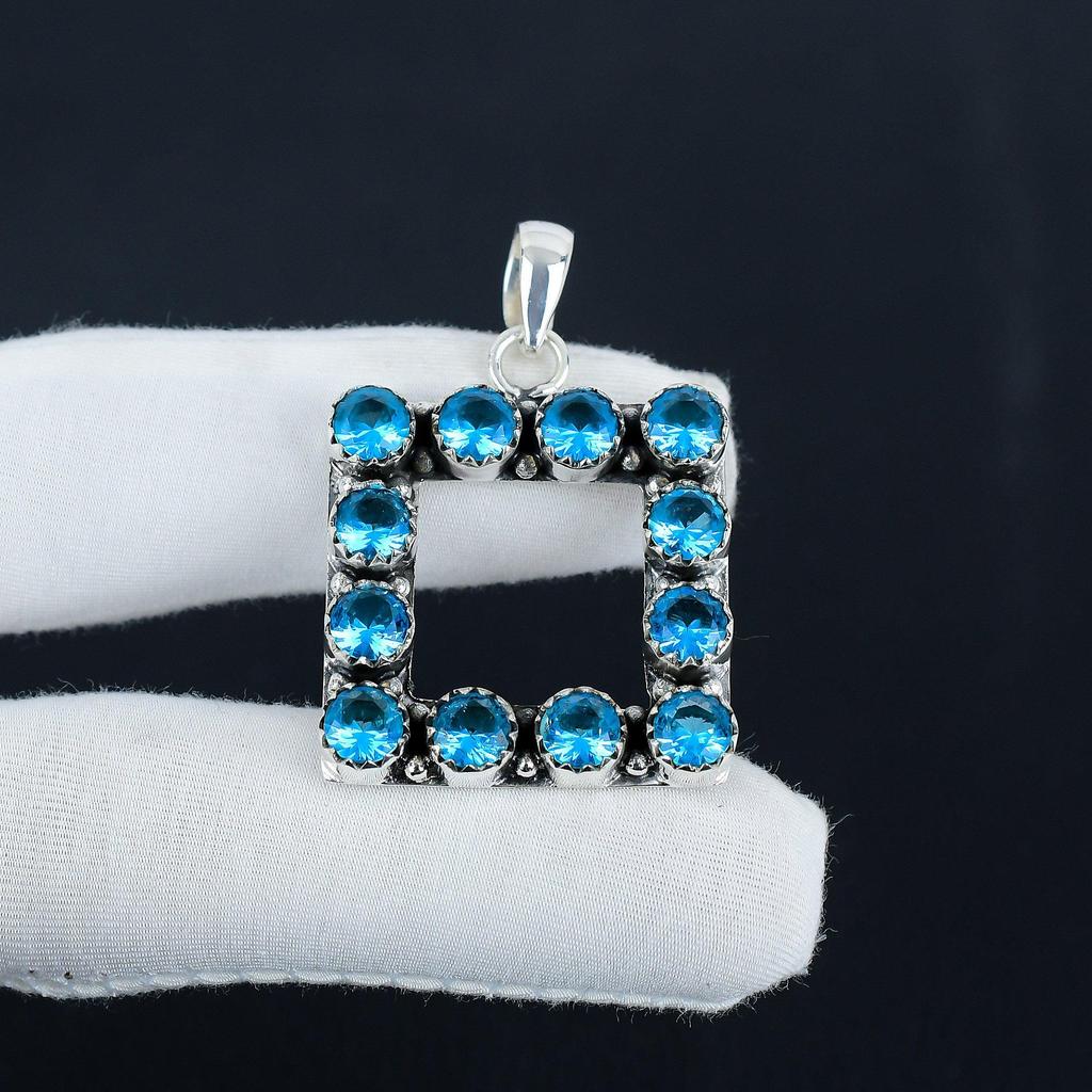Danity Blue Topaz Gemstone Silver Pendant In 925 Sterling Silver- Handmade Design, Everyday Wear Jewelry, Unique Pendant Anniversary Gift
