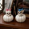 Versatile Festival Scene Decorations Gothic Skull Pumpkin Statue, Halloween Bride Groom Figurine, Pink Bow On Ornament for Desktop Mantel Decor Unique