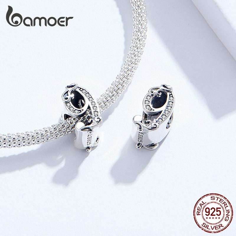 BAMOER Real 925 Sterling Silver Lucky Number 9 Bead Zircon Reliefs Charms Fit Original Bracelet