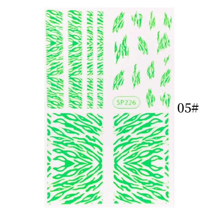 1 arkusz fluorescencyjny zielony naklejki do paznokci kalkomanie zdobienie paznokci dekoracje wąż Zebra Leopard dziki wzór skóry