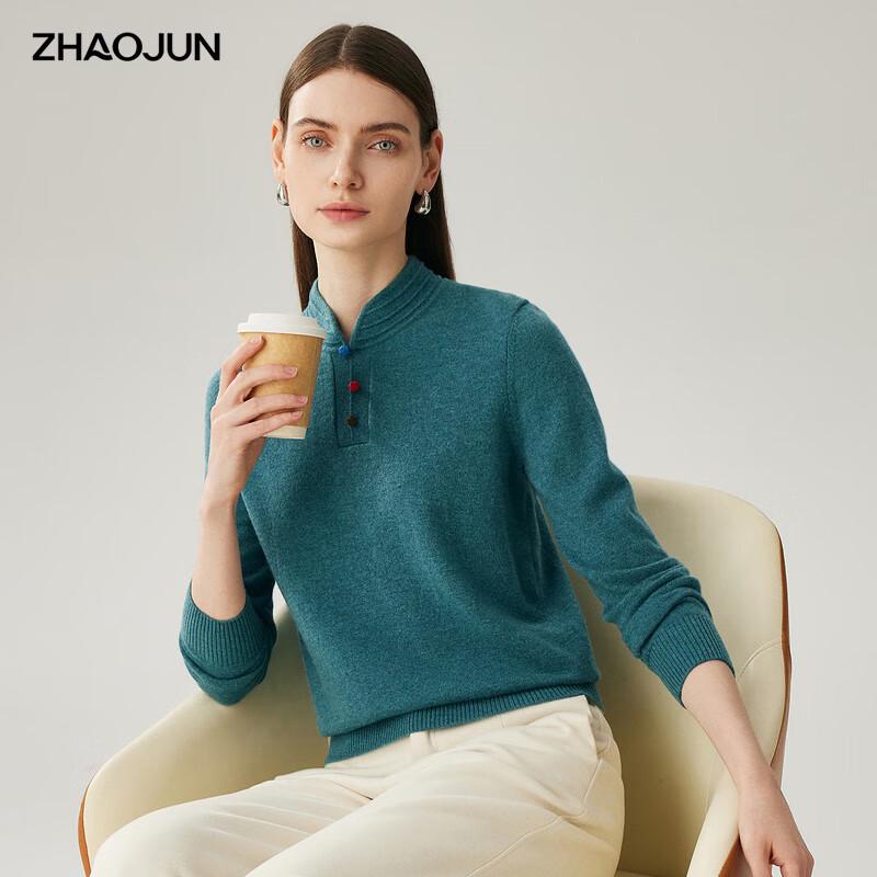Zhaojun Women's 100% Cashmere Cheongsam Collar Knit Sweater