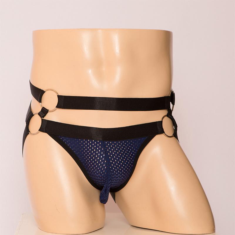 Sexy Jockstrap Tanga Herren Elastischer Doppelgürtel Unterwäsche Auslaufender Po Sissy Gay Lingerie Atmungsaktives Netzloch Unterhose