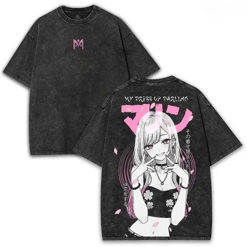 

Manga My Dress Up Darling T-shirt Men Women Clothing Kitagawa Marin Graphic Short Sleeve Tees Tops Vintage Washed Cotton T Shirt XL чорний