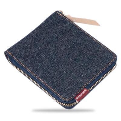 Wallet Round Zipper Okayama Denim Wallet Box Type Coin Purse Indigo Blue [Need Network] Bi-Fold Men's