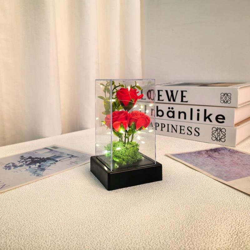 Square immortal rose ornament creative Valentine's Day Mother's Day gift luminous night light ornament