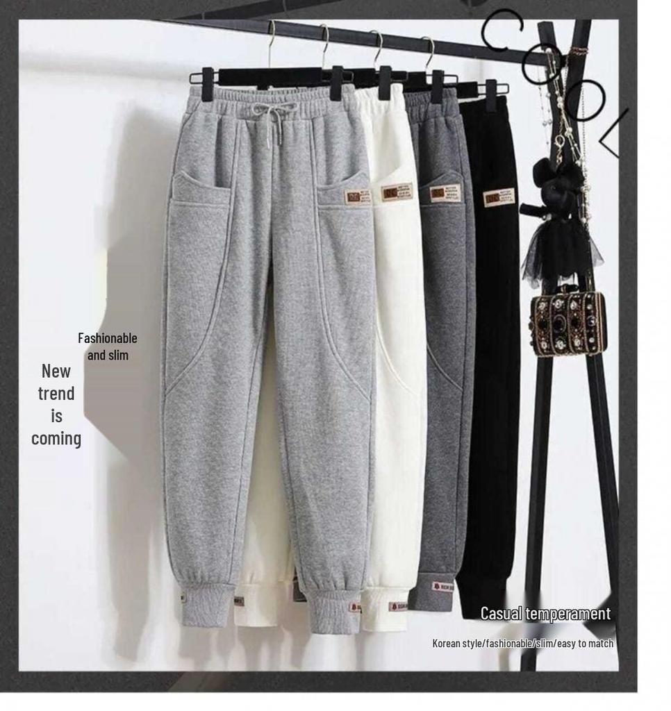 Women's Velvet Fleece-Lined Jogger Pants - Casual, Loose-Fit Harem Style