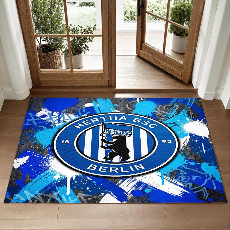Hertha Bsc FC Design Crystal Velvet Rug Soft Decorative Mat for Bedroom Entrance