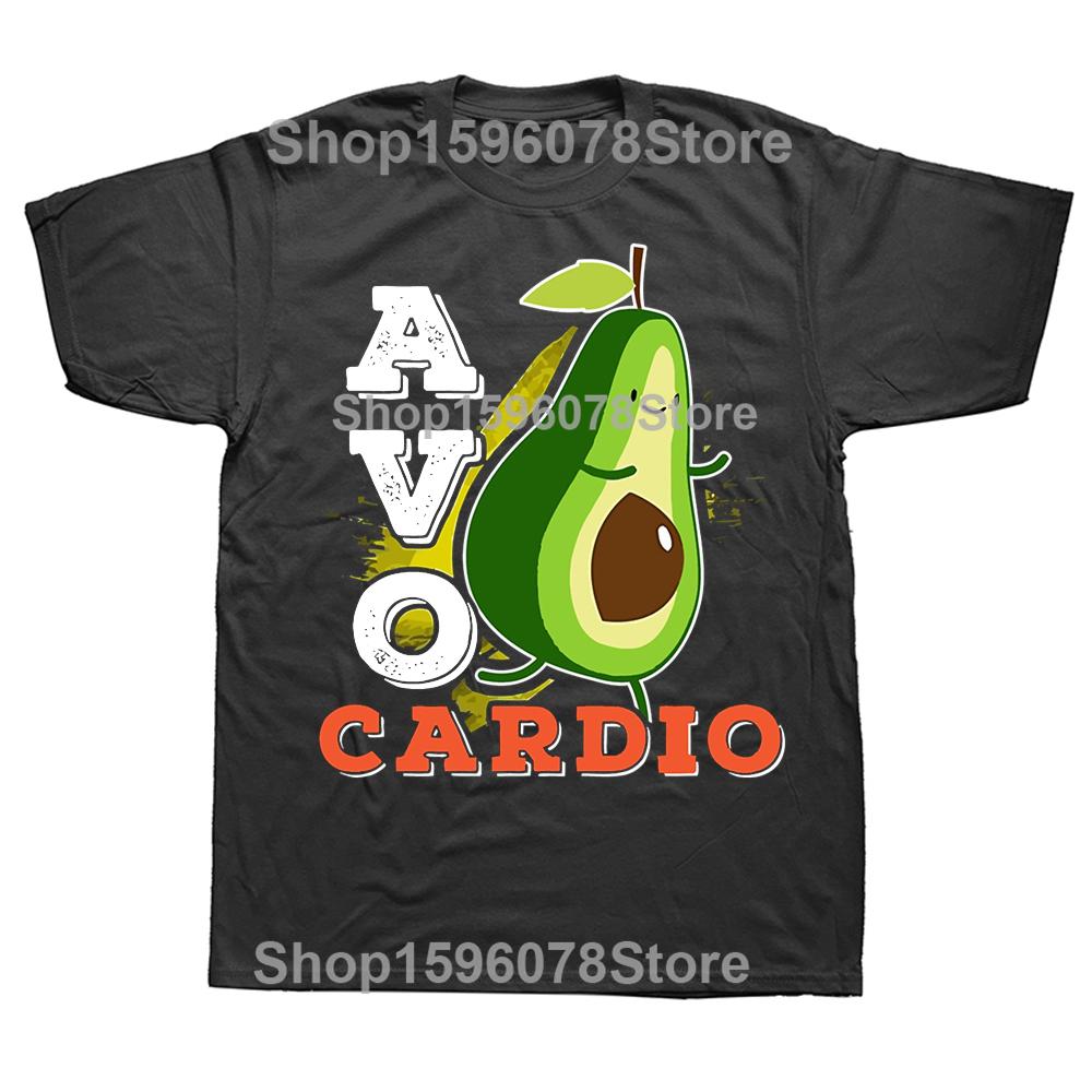 Avocardio Avocado Exercise Running Funny Cute Printed T Shirts Men Breathable Tees Summer Cotton Tshirt Hip Hop Loose TShirt