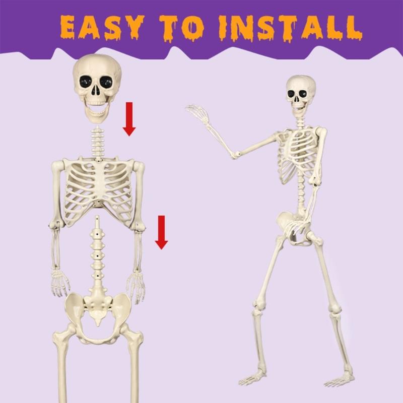 Realistische Ganzkörper-Menschenknochen Halloween-Requisiten Flexible Gelenke Tragbarer Kunststoff Innen-Außen-Dekoration