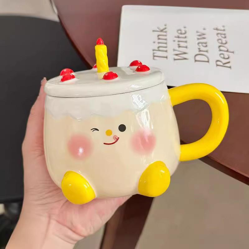 Milk Fufu Cake Ceramic Mug with Lid Cute Cartoon Water Cup As A Birthday Gift for A Girl’s Best Friend As A Souvenir