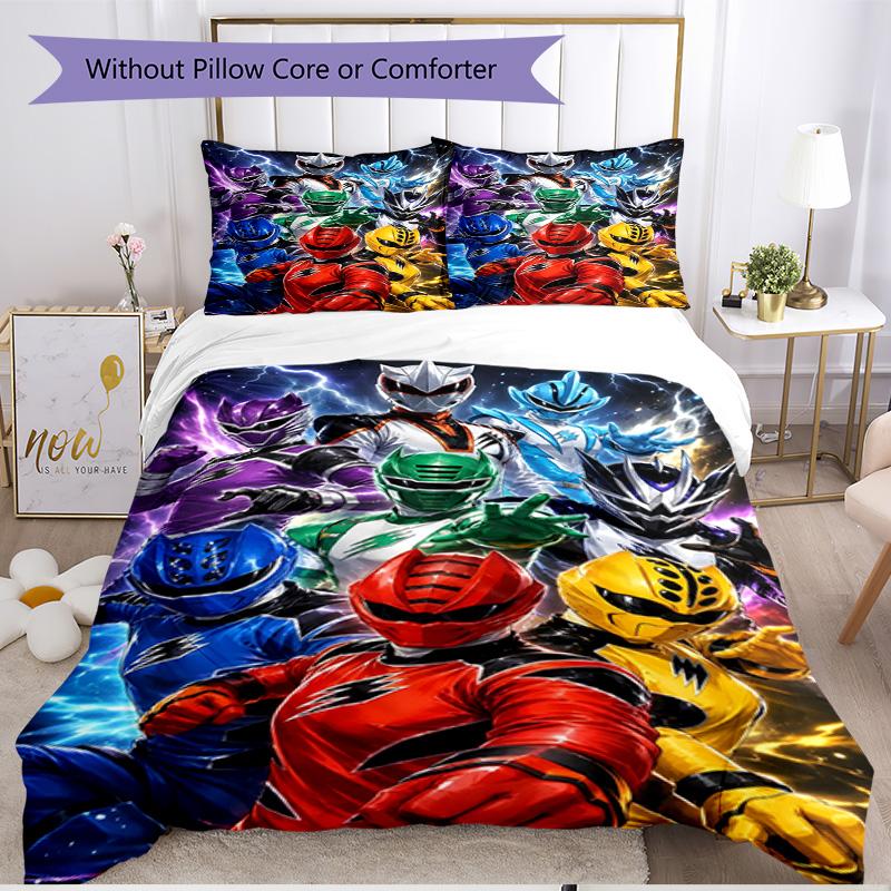Set copripiumino 3 pezzi (1*Copripiumino + 2*Federe, Senza Nucleo), Set Biancheria da Letto Morbido Stagione Unica con Stampa dei Mighty Morphin Power Rangers, Decorazione Camera da Letto