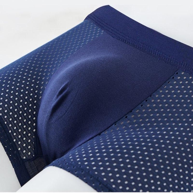Men's Ice Silk Underwear Summer Hollow Mesh Breathable Antibacterial Antibacterial Four Corner Mesh Underpants Short Pants L-8XL