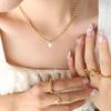 European-American Style Gold-Plated Titanium Oval Bead Chain Necklace with Freshwater Pearl Pendant