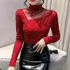 Spring Autumn Classic Women Turtleneck Long Sleeved T-Shirt Fashion Sexy Hot Diamonds Tees Elastic Slim Girl Tops Blouse