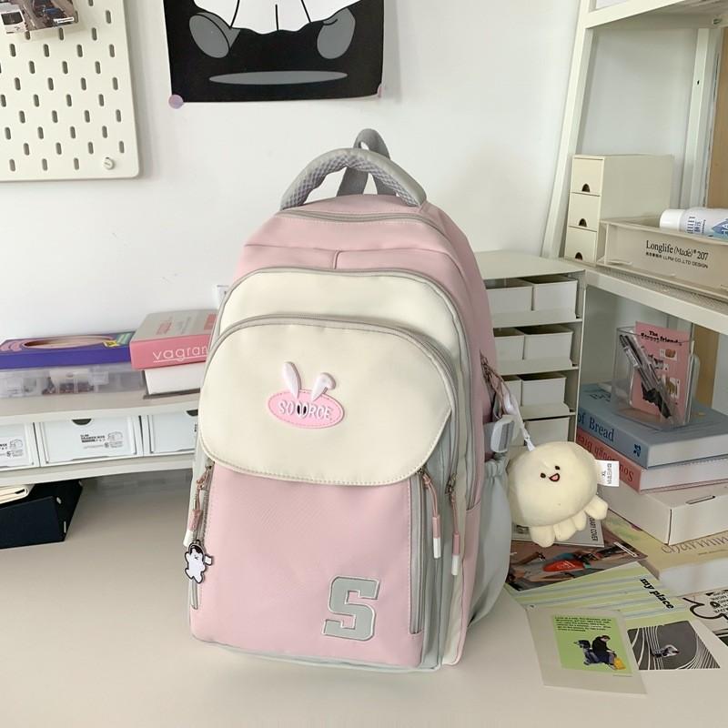 Simple Blocked Color Letter Rabbit Ear Decoration Student Casual Backpack