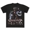 2026 Summer Red Leather Swordsman Print Black T-shirt Multi Panel Collage Graphic Loose Oversized Short Sleeve Gothic Tees