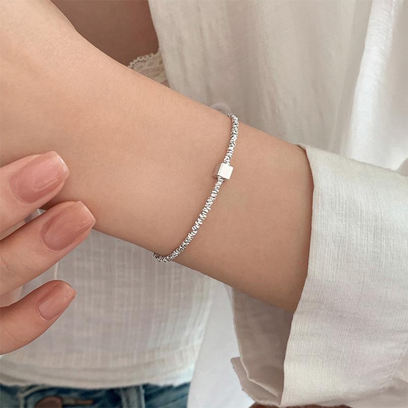 S999 Sterling Silver Elegant Square Necklace for Women, Versatile & Fashionable, Light Luxury, Simple Ins Cold Aesthetic, Personalized Design