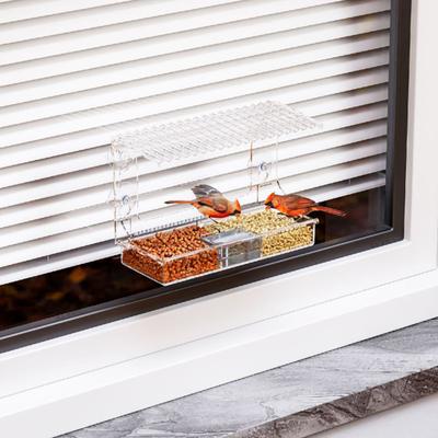 Alimentador de Pássaros de Janela com Ventosas Alimentador Transparente para Pássaros Selvagens com Bandeja Removível para Sementes e Água para Observação de Pássaros ao Ar Livre