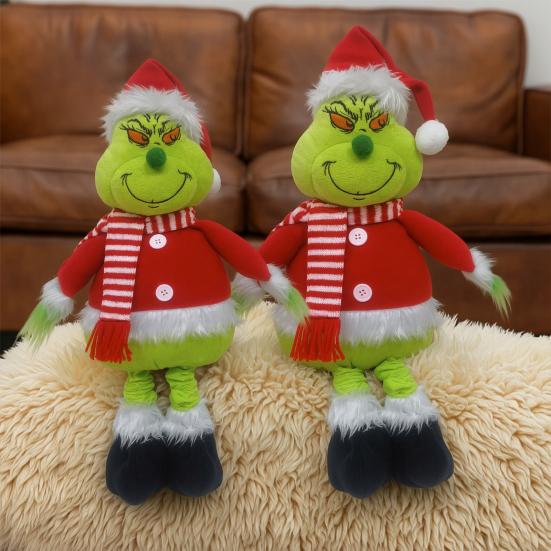 Christmas Party Supplies Green Elf Plush Toy, Soft Stuffed Animal Doll with Retractable Long Leg for Holiday Home Fireplace Mantel Decor Gift Friends