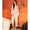 Yaoting simple casual satin chiffon pajamas long sleeves trousers loungewear set retro women pajama1011