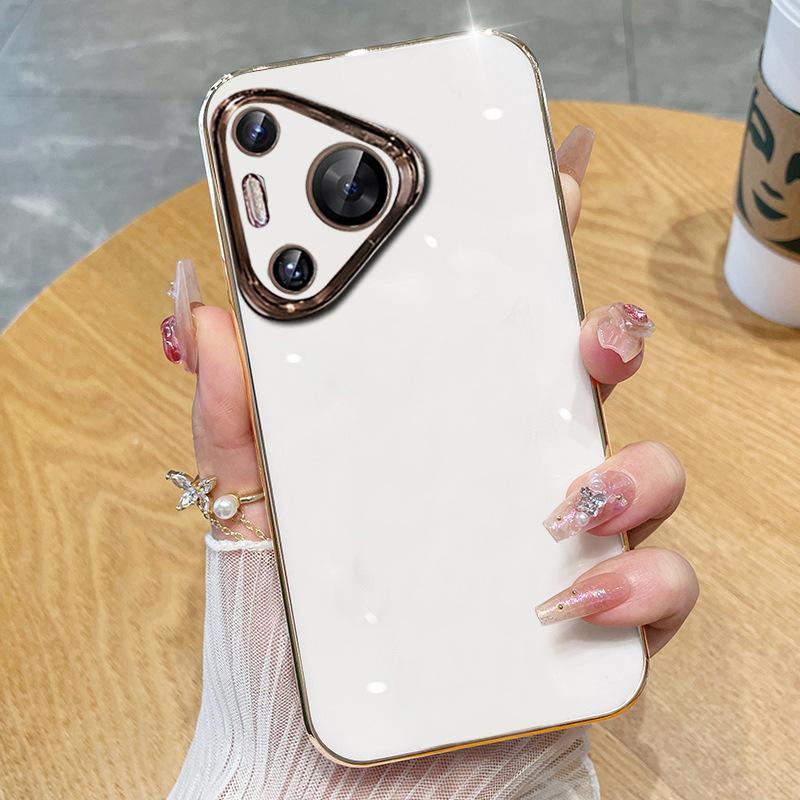 Applicable To Huawei Pura70 Mobile Phone Case Lens All-inclusive Straight Edge Electroplating Pura70ultra Solid Color Soft Case Anti-drop