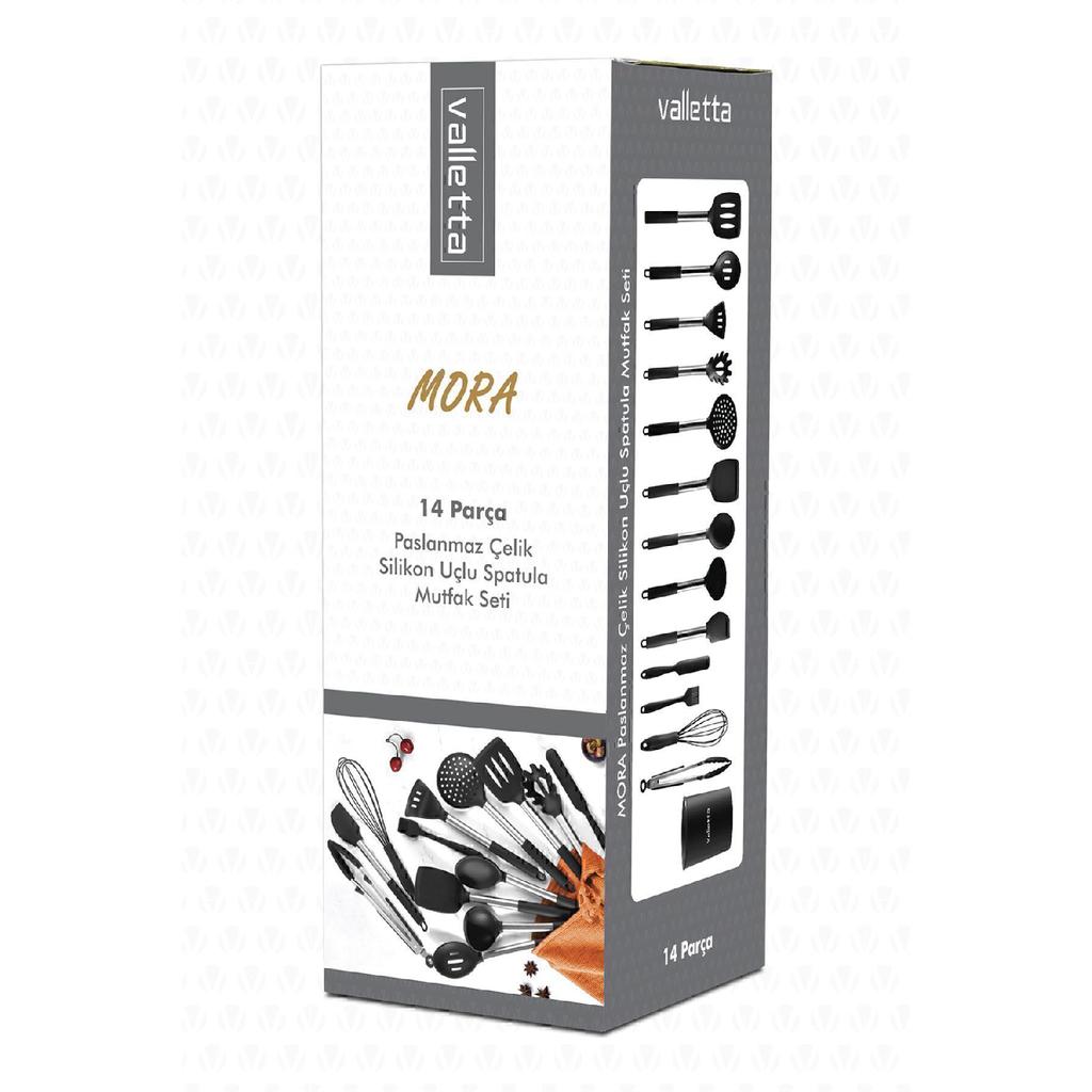 Mora 14 Piece Stainless Steel Silicone Tip Spatula Kitchen Set Black