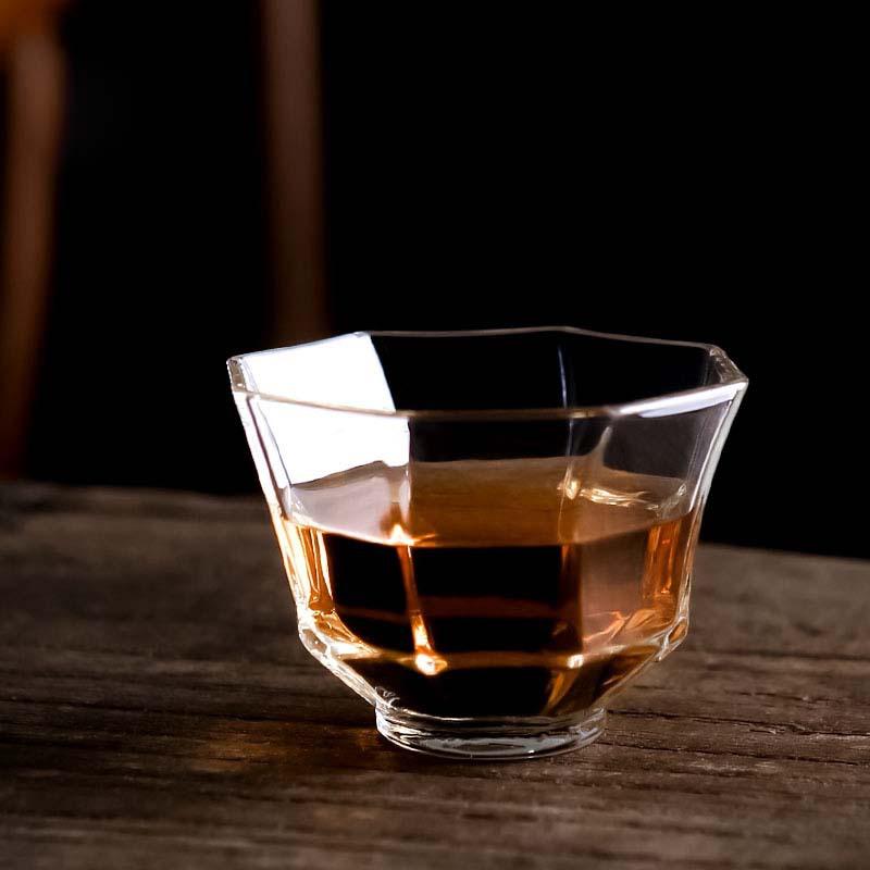 Japanese Style Heat Resistant Glass Tea Cup Small Octagonal Tea Tasting Cup for Home Office Tea 40ml