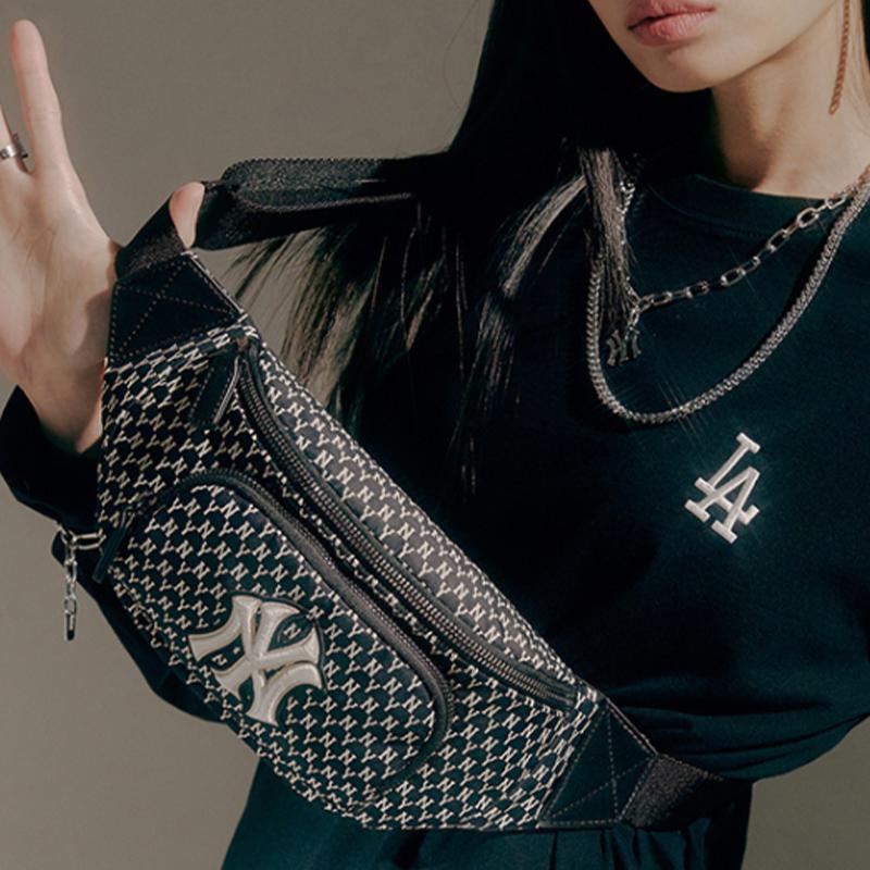 New MLB Monogram Collection Nylon Crossbody Bags Fanny Pack Regular Unisex Black 3AHSM051N-50BKS