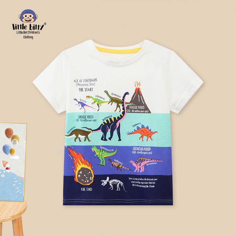 2024 Ocean Shark Boys' Cartoon Round Neck T-Shirt, Short Sleeve, Summer Collection