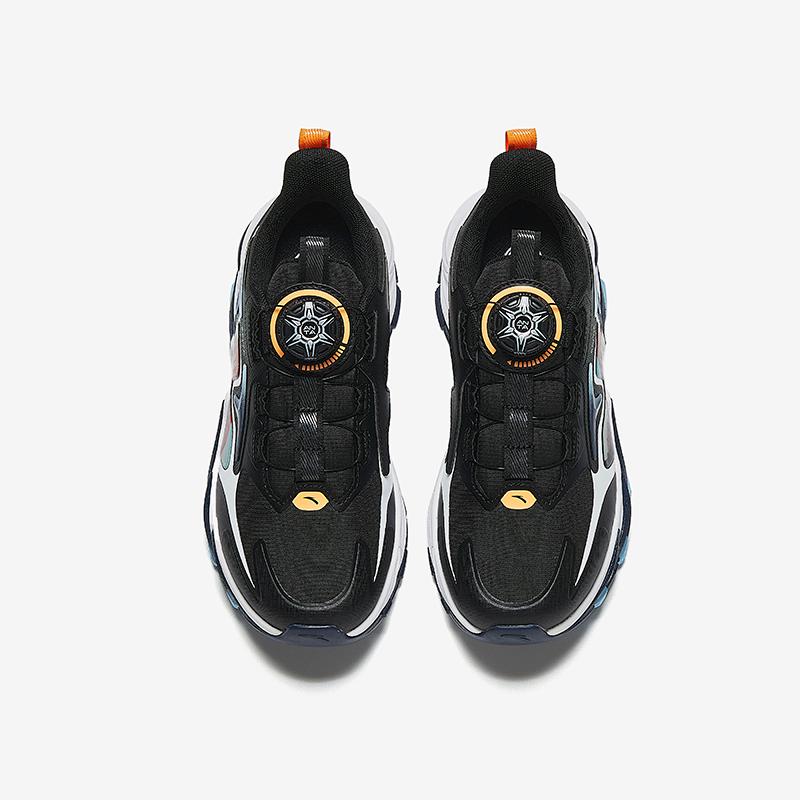 Anta Kids Synthetic Leather Flame 5.0 Trendy Lightweight Shock Absorption Low-Top Casual Shoes Kids Sneaker Black White Orange 312448807-1