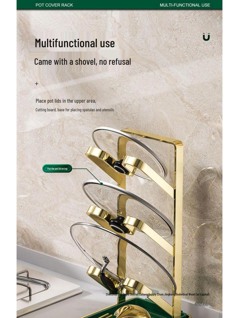 Multi-functional Kitchen Cutting Board and Pot Lid Storage Rack
