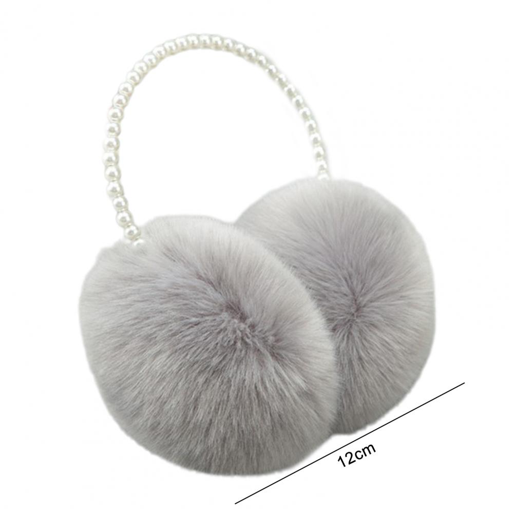 Autumn Winter Women Earmuff  Solid Color Imitation Pearl Decor Faux Rabbit Fur Plush Ear Warmer Non-slip Lightweight Ear Cover